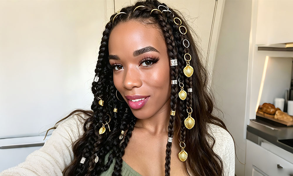 Beayuer 80 Pieces Hair Beads for Braids Hair Jewelry Rings Aluminum Hair Accessories Dreadlocks Metal Hair Cuffs Decorations Pendants for Passion Twist Crochet Braiding Hair